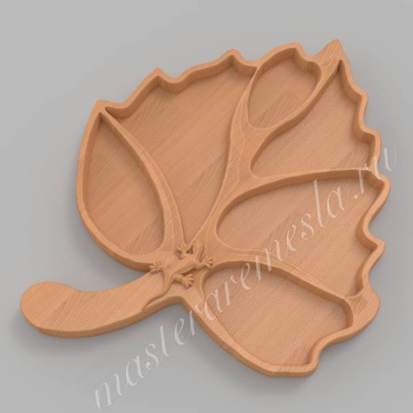 3D модель Менажница Лист С Ящерицей - бесплатно 3D модель для станка с ЧПУ   - Менажница Лист С Ящерицей