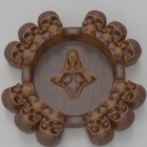 3D модель для станка с ЧПУ   - Пепельница Черепа И Девушка