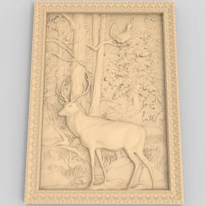 Олень с глухарём в рамке